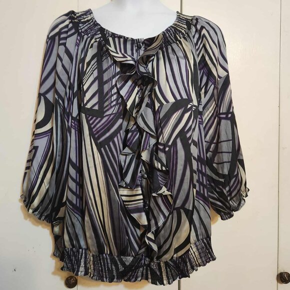 Plus Size Cato 26/28W Purple Abstract Ruffle Hippie Boho Tunic Top Blouse - Picture 1 of 7